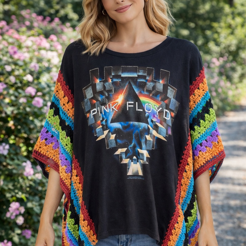 Pink Floyd Black Graphic Crochet-Trim Tunic